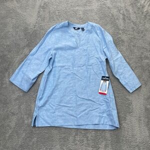 Lands End Top Womens Medium Blue Tunic Linen Blend Split Neck Side Slit Casual